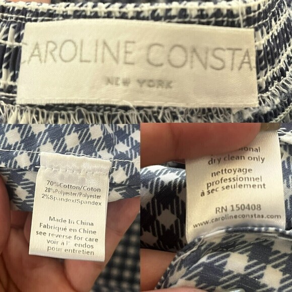 CAROLINE CONSTAS Gianna Navy Gingham Size S Fit & Flare Smocked Party Mini Dress - Picture 6 of 10